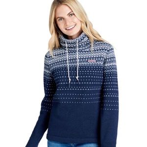 Vineyard Vines Navy Blue & White Pullover Sweater Fair Isle Winter Cowl Neck